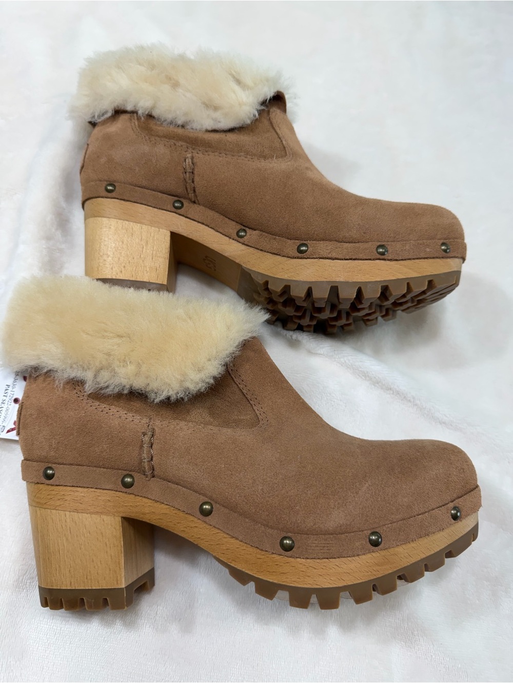 UGG Women's Chestnut Suede Shearling-Trim Clog Mules